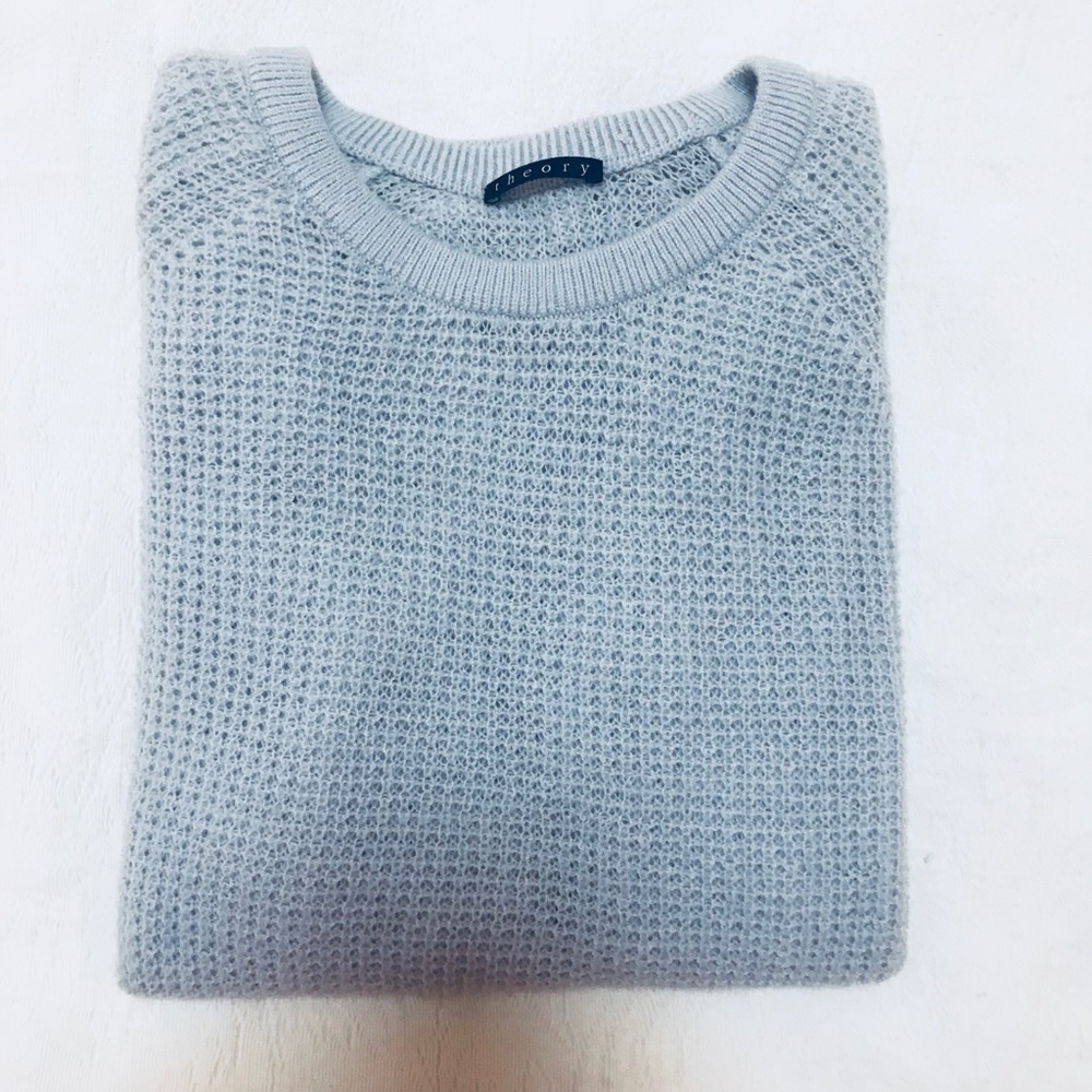 Theory Cashmere blend Waffle Sweater- Baby Blue